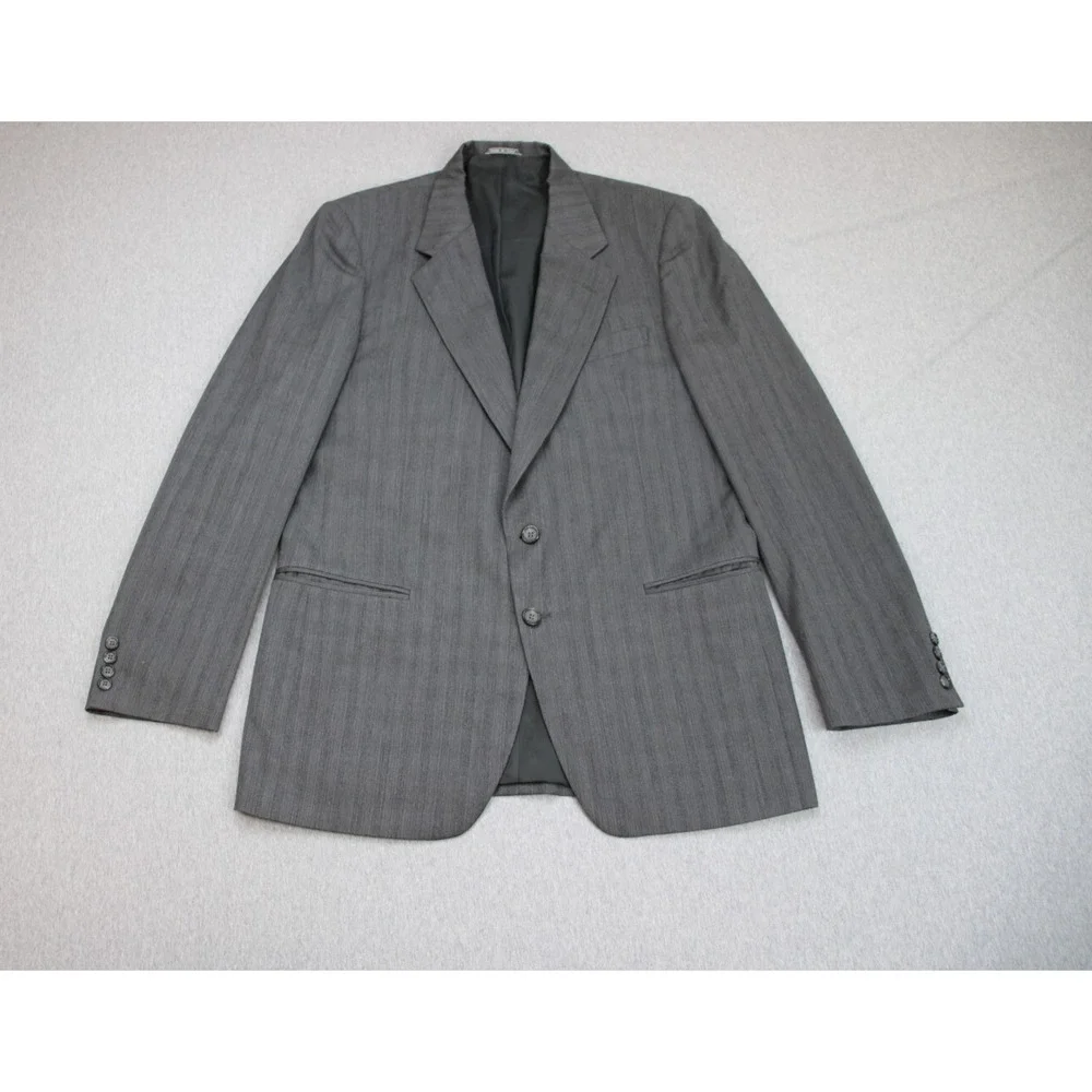 Calvin Klein Blazer Mens Size 42 L Gray Striped 2 Button Front Suit Jscket